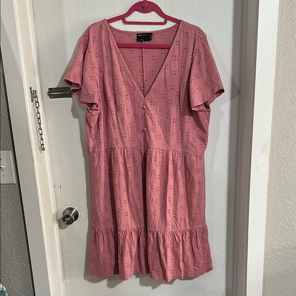 Pink Eyelet V-Neck Dress